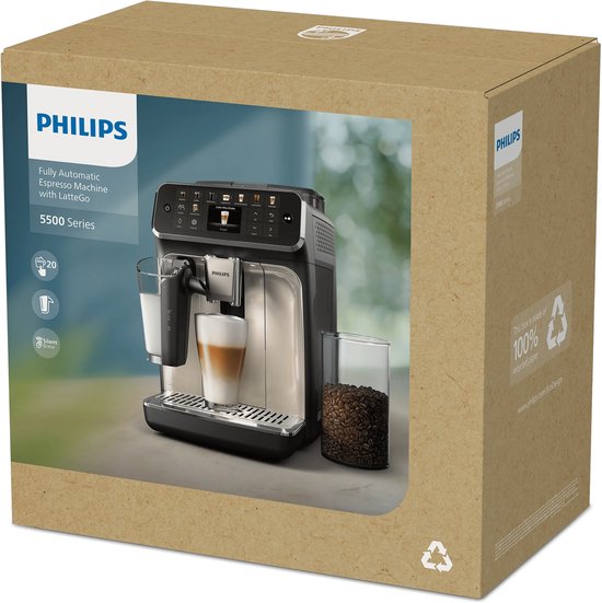 Philips 5500 Series - Espressomachine - 20 Warme & Koude Dranken - LatteGo Melksysteem - 40% Stiller - QuickStart - AquaClean Filter - Volautomatisch - Zwart - Koffiemachine met bonen - EP5541/50