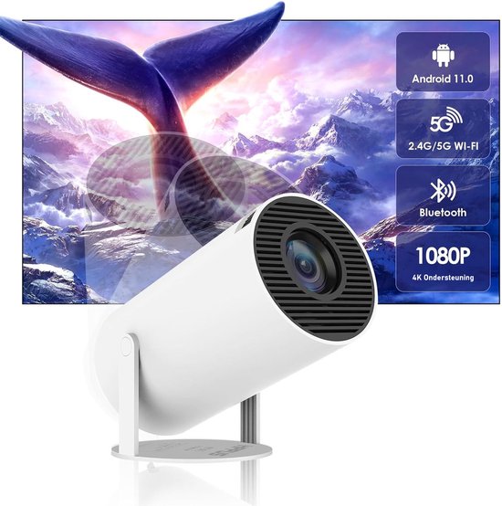 Ultieme Draagbare WiFi 6 Mini Beamer - 200 ANSI Lumen - Projector Streamen - BT 5.0 - Android - Home Cinema