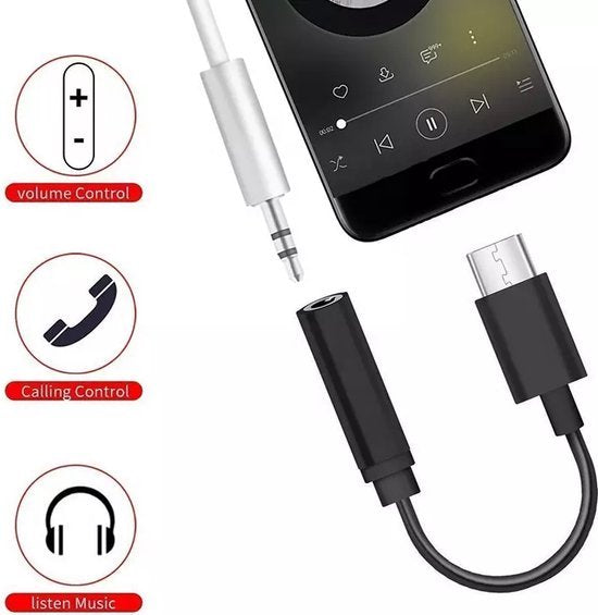 Staza High Quality Digital USB-C naar 3.5mm AUX Audio Adapter met DAC - Zwart