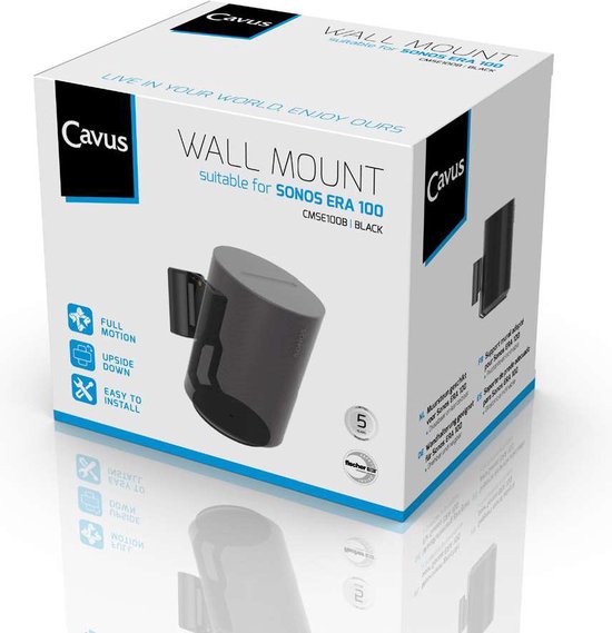 Cavus - CMSE100B Muurbeugel voor Sonos Era 100 – Draaibaar & Kantelbaar – Inclusief Waterpas & Adapter - Zwart