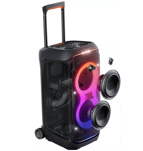 JBL Partybox Stage 320 - Draadloze Bluetooth Party Speaker - Op Wielen - Uitschuifbare Hangreep - LED verlichting - 18 uur - Spatwaterdicht - Zwart