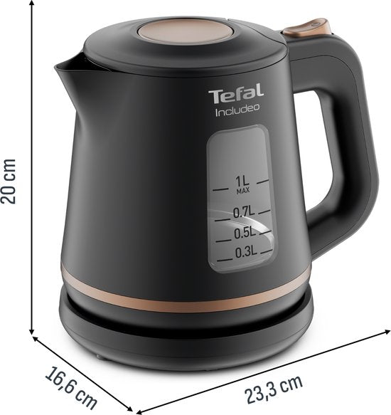 Tefal Includeo KI5338 - Waterkoker - 1L - Maataanduiding - Anti-kalkfilter - 2400W - Zwart