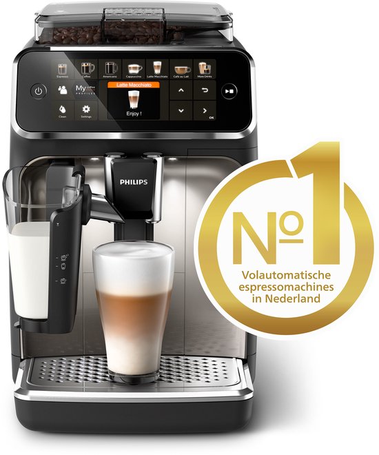 Philips 5400 Series - Espressomachine - 12 Verschillende Dranken - LatteGo Melksysteem - Keramische molen - AquaClean Filter - Volautomatisch - Zwart & Zilver - Koffiemachine met bonen - EP5447/90