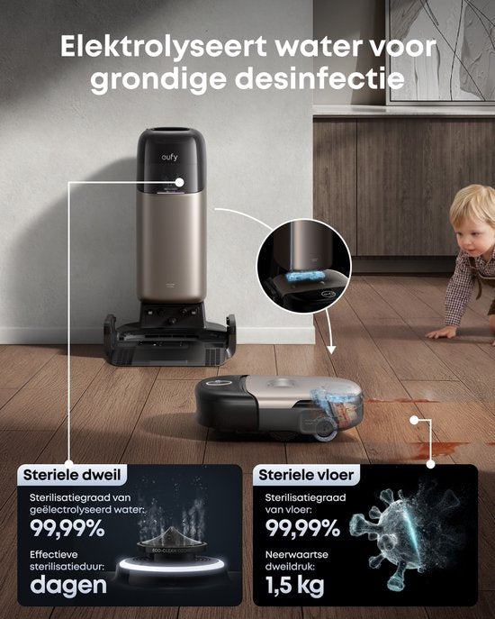 eufy S2 Nieuw 2026 Stofzuiger- en Dweilrobot HydroJet - 30kPa AeroTurbo™ 2.0-Zuigkracht - Vloerreinigingssysteem 2.0 - EcoClean™ Elektrolyse - Randreiniging - Haarvrije DuoSpiral™ Borstels - 12-in-1 UniClean™ Station