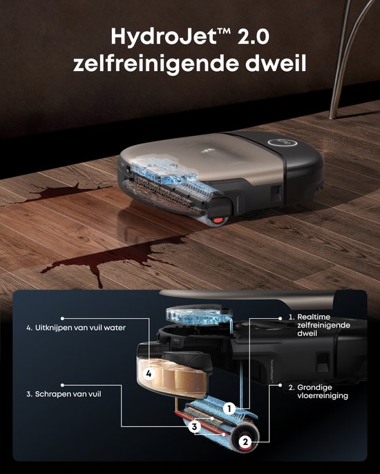 eufy S2 Nieuw 2026 Stofzuiger- en Dweilrobot HydroJet - 30kPa AeroTurbo™ 2.0-Zuigkracht - Vloerreinigingssysteem 2.0 - EcoClean™ Elektrolyse - Randreiniging - Haarvrije DuoSpiral™ Borstels - 12-in-1 UniClean™ Station