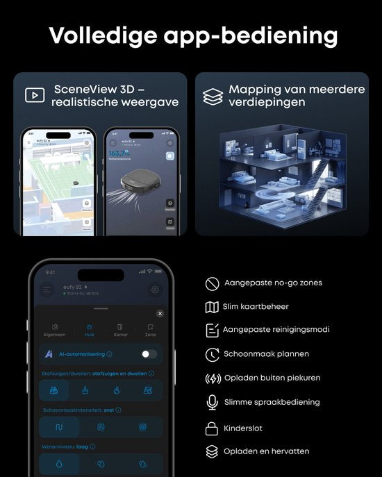 eufy S2 Nieuw 2026 Stofzuiger- en Dweilrobot HydroJet - 30kPa AeroTurbo™ 2.0-Zuigkracht - Vloerreinigingssysteem 2.0 - EcoClean™ Elektrolyse - Randreiniging - Haarvrije DuoSpiral™ Borstels - 12-in-1 UniClean™ Station