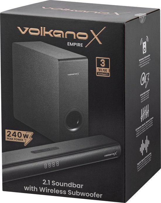 VolkanoX Soundbar - Draadloze Subwoofer - Soundbars voor TV - Zeer Compact Formaat 40cm Breed - 240W Soundbar met Subwoofer - HDMI ARC - Bluetooth