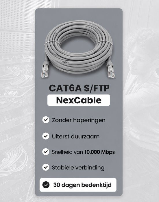 NexCable Premium Internetkabel 50 meter - CAT6A S/FTP Ethernet kabel RJ45 - Patchkabel LAN Cable Netwerkkabel - Grijs