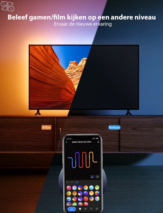 Glowinh Premium Tv Backlight- Led Verlichting - 55-65 Inch -Ambilight - Ambient Light - Led Verlichting TV - Ledstrips - Ledstrip -Led Light Strips - App Gebruik Tuya/Smartlife- Led Strips - Led Light - Gaming - Tv - Laptop - Alexia & Google