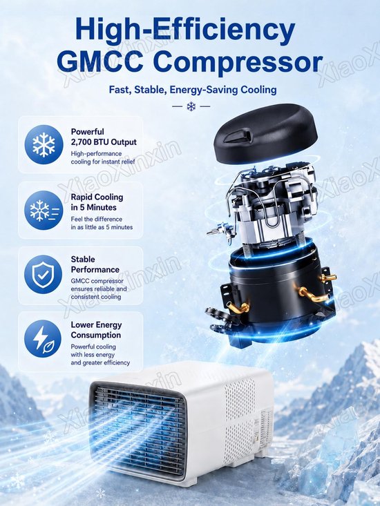Draagbare airco 2700 BTU stille mini airconditioner voor camper en camping met ontvochtigen 280W compacte koeling