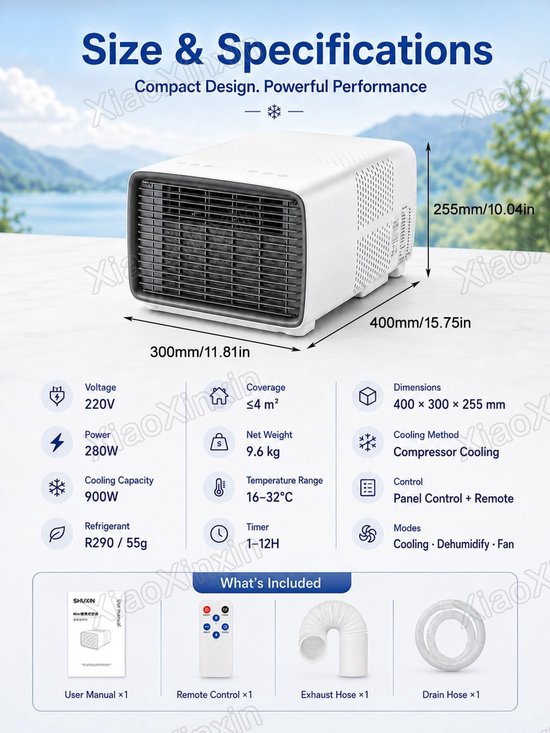Draagbare airco 2700 BTU stille mini airconditioner voor camper en camping met ontvochtigen 280W compacte koeling