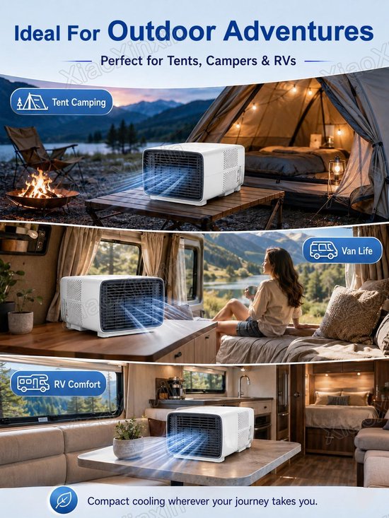 Draagbare airco 2700 BTU stille mini airconditioner voor camper en camping met ontvochtigen 280W compacte koeling
