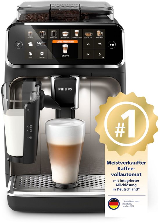 Philips 5400 Series - Espressomachine - 12 Verschillende Dranken - LatteGo Melksysteem - Keramische molen - AquaClean Filter - Volautomatisch - Zwart & Zilver - Koffiemachine met bonen - EP5447/90