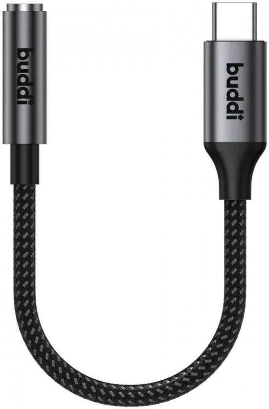 Buddi Ease | 3.5mm Headset Jack naar USB-C Adapter | USB - C naar Aux | Aux Audio Kabel | DAC Chip | Verloopstuk Koptelefoon en Oortjes | Koppelstuk | Tussenstuk | Converter | 16Bit/48kHz | Zwart